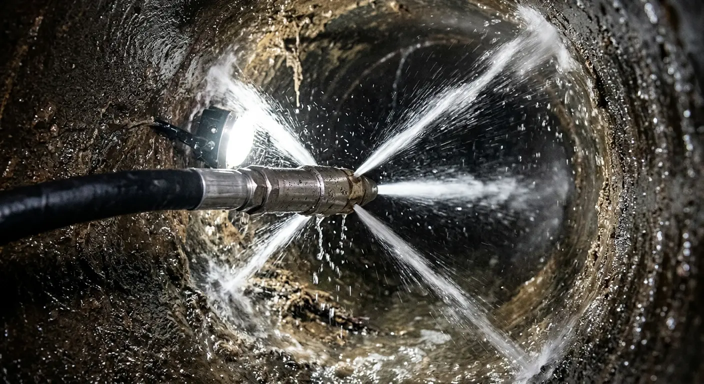 High-pressure hydro jetting nozzle cleaning sewer pipe for Storm Drain Cleaning in Blackwell